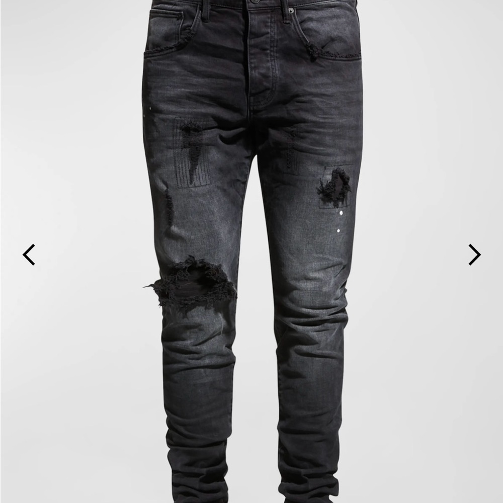 Men's P002 Black Repair Slim Jeans